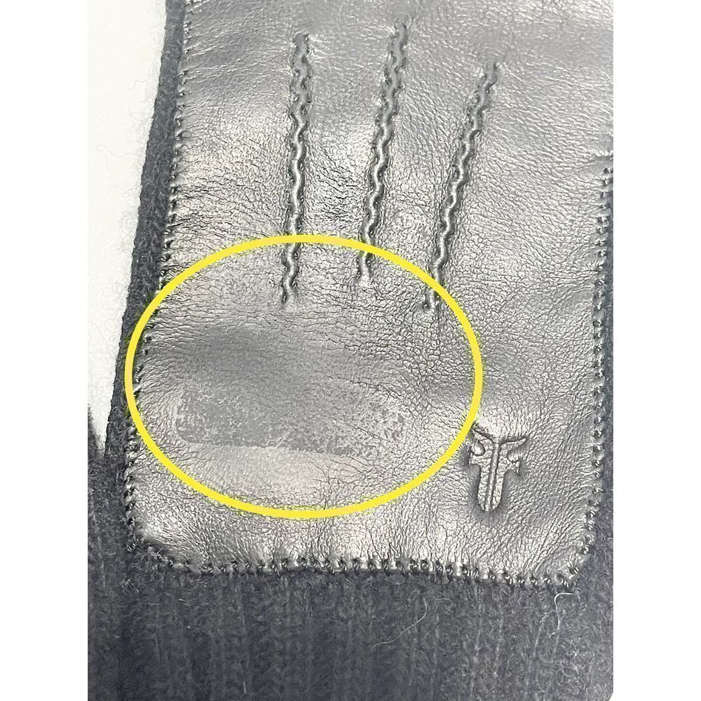 Frye Leather Patch Long Knit Wool Gloves Frye Stamped Black Large / Extra Large - Picture 4 of 6